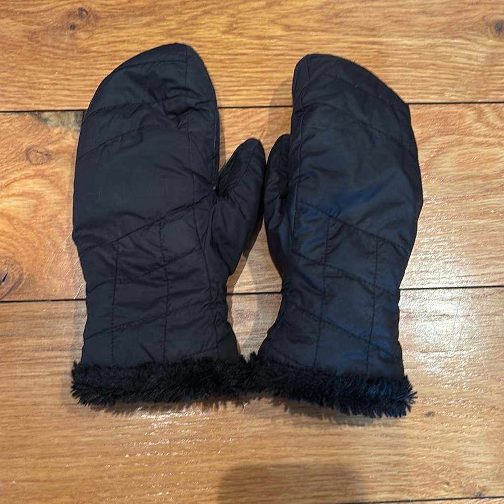 The North Face Black Mittens with Fur Trim